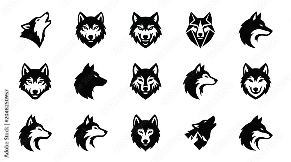 Fototapeta premium Wolf Head Logo Collection Set