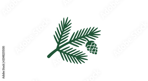 Minimalist Green Pine Branch with Cone Illustration