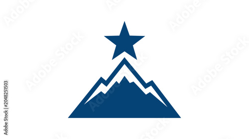 Minimalist Blue Mountain Peak with Star Symbol Icon