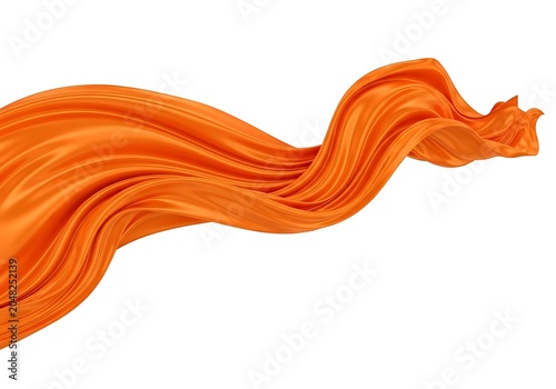 A smooth orange fabric wave flowing in a dynamic curve motion