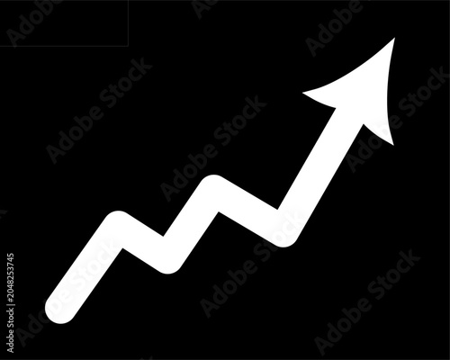 Graph arrow up. Growing white arrow. Simple white graph. Concept of growth and increase. Growing chart. Replaceable vector design.  Vector graphic, not Artificial Intelligence