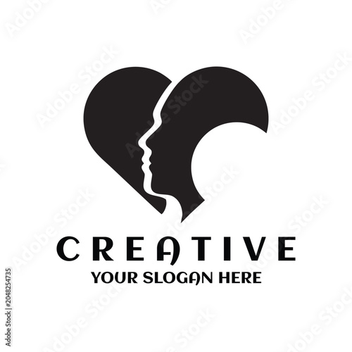 Head beauty face design. Valentine love romantic symbol. Woman with love logo design, for beauty salon, cosmetics, modern style linear symbol vector illustration