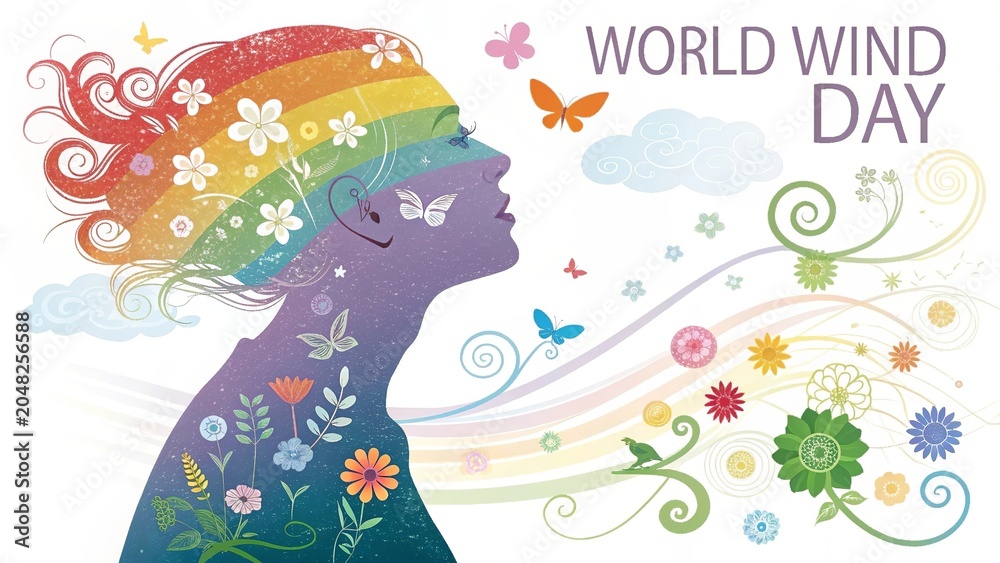 Fototapeta premium Colorful World Wind Day illustration celebrating nature, creativity and freedom.
