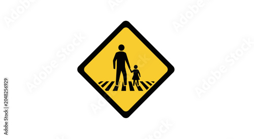 Pedestrian Crossing Sign: Adult and Child Walking Safely