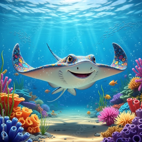 Joyful Glide: A Manta's Dance Through Coral Gardens