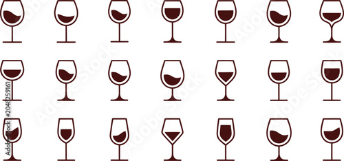 Fotografía Red wine glasses, wine glasses, stemware icons, drinkware set, 25 wine glass ill