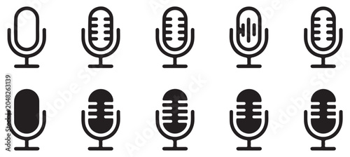 Tableau sur toile Set of 10 microphone icons with different patterns and fill on transparent background