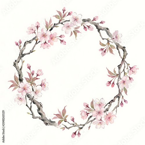 Beautiful watercolor cherry blossom frame clip art with delicate pink flowers and branches