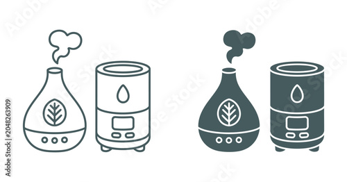 Foto Essential oil diffuser and humidifier icon set, wellness aromatherapy and air mo