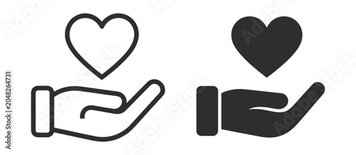 Tableau sur toile Hand holding heart icon set, outline and solid style, care and support symbol vector illustration, transparent background design
