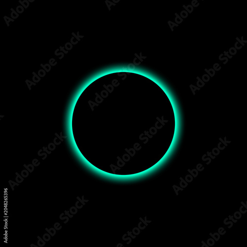 Glowing turquoise neon circle design isolated on a deep black background with soft light effects