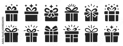 Obraz na płótnie Holiday gift shine icon set collection, Christmas present silhouettes with sparkle effects, vector illustration on transparent background