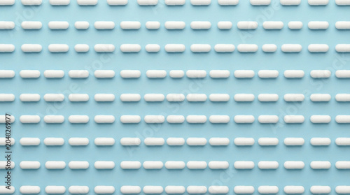 White Pills and Capsules Pattern on Light Blue Background