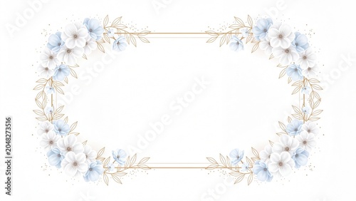 Elegant rectangular gold frame with blue and white floral decor