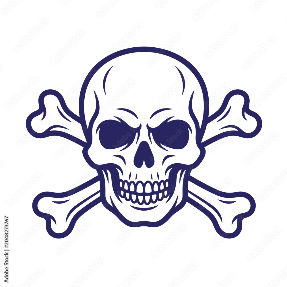 Fototapeta premium Stylized skull and crossbones vector icon with crossbones skeleton illustration monochrome minimalist isolated background aggressive menacing halloween