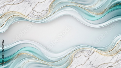 Abstract luxury teal waves and white marble with gold glitter