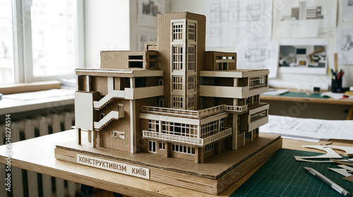 Architectural Model of Constructivist Building on Desk