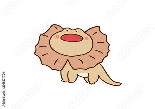 Fotografie Frilled lizard spreading its neck frill to fiercely intimidate the enemy, self d