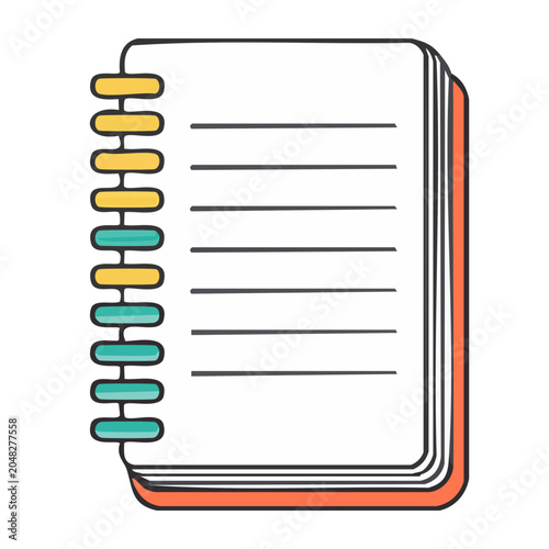 Flat design icon of a spiral notebook with lined pages