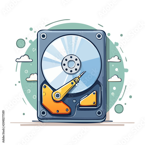 Flat design illustration of a hard disk drive