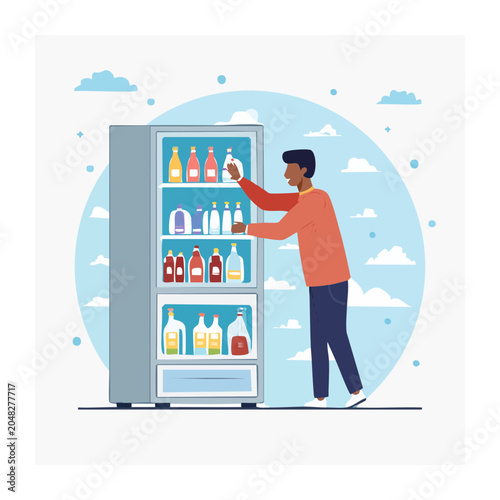Man choosing drink from a full refrigerator