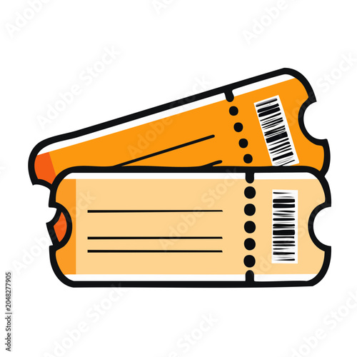 Two orange and beige tickets with barcode and perforation