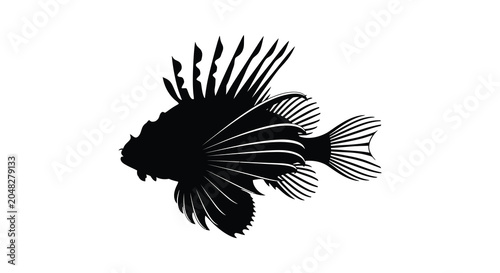 Schilderij op canvas Lionfish silhouette against a white background high quality