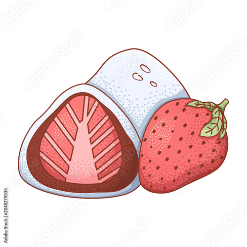 Tableau sur toile Traditional Japanese Ichigo Daifuku Mochi Illustration