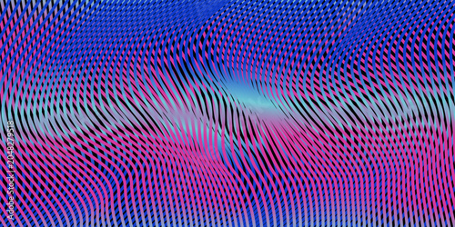 Abstract fluid creative background with smooth wavy lines. Vaporwave and retrowave 80s-90s neon style trendy geometric pattern in rainbow holographic colors.