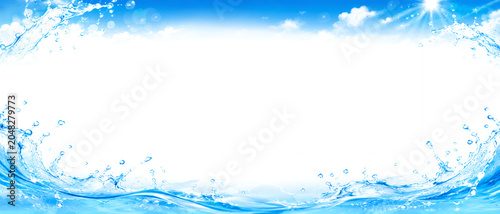 水しぶきと青空の爽快な夏フレーム背景素材