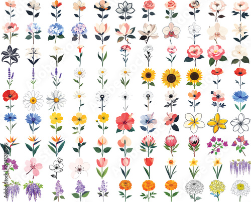 Modern Minimalist Flower Vector Elements, Timeless Botanical Line Art Set. 