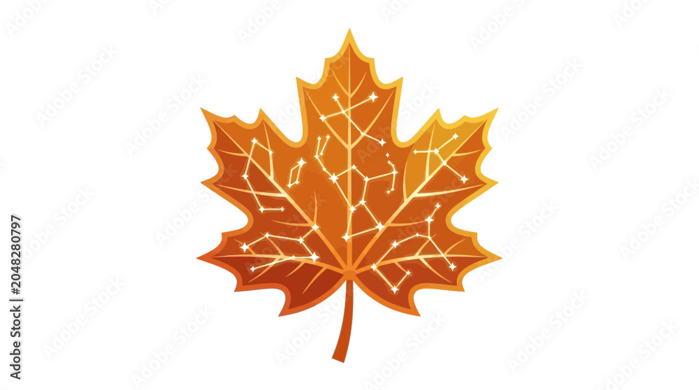 Obraz premium Digital Autumn Maple Leaf with Constellation Network, Technology Concept