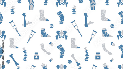 Photos Pattern of Medical Tools and Medicines in Blue on White Background
