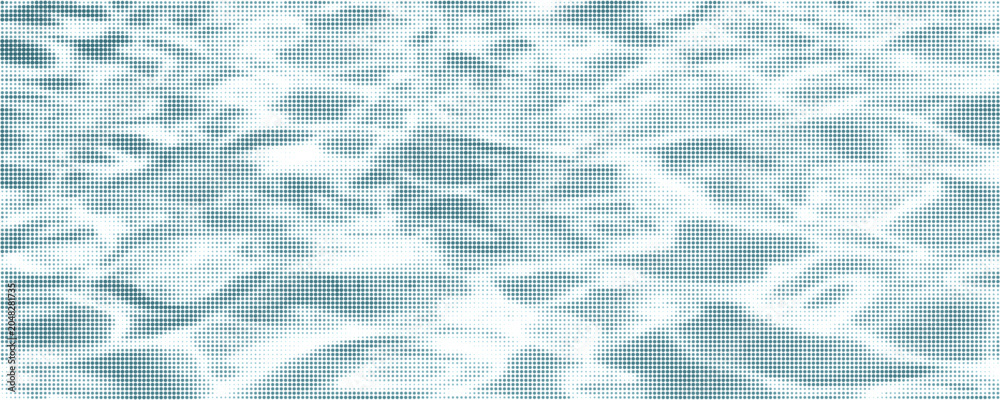 Obraz premium Blue halftone water surface with ripple waves and sunlight reflection. Ocean, sea or pool water top view with dot retro photocopy and comic bitmap texture. Halftone summer backdrop. Collage vector bg