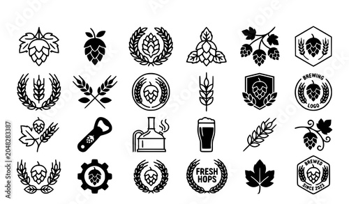 Craft Beer Brewery And Hop Related Vintage Badge Icons Collection