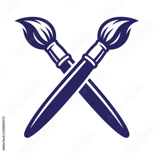 Two crossed artistic paint brushes vector illustration for art and creative projects with creative painting illustration isolated education stationery silhouette