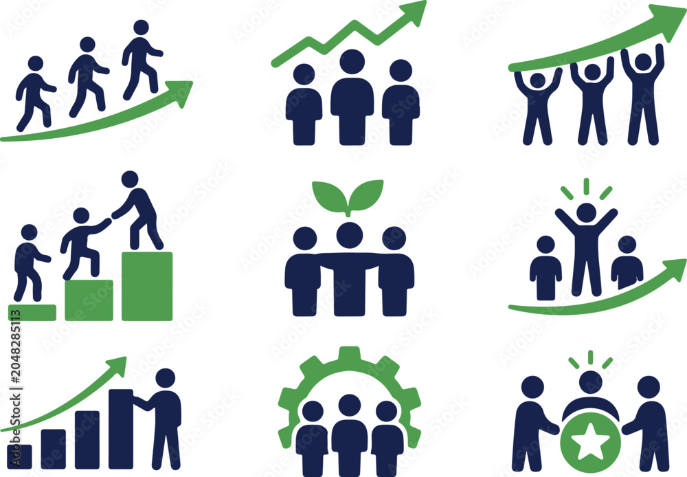 Fototapeta premium Team Growth and Business Development Icon Set