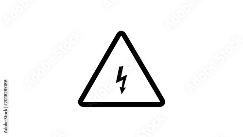 Bild auf Leinwand Minimalist high voltage warning sign featuring a glowing triangular caution symbol with an electric lightning bolt in the center
