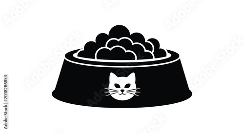 фотографія Pet food bowl with cat face silhouette