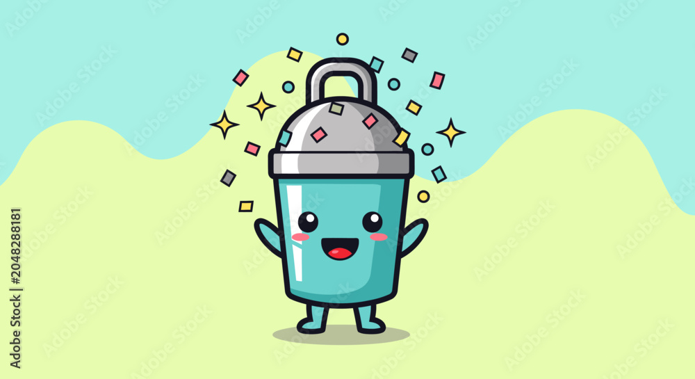 Naklejka premium Cheerful Cartoon Spray Bottle Character Smiling.