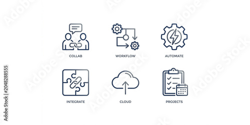 Fotografie SaaS Platform UI Outline Icons for Workflow and Collaboration Systems