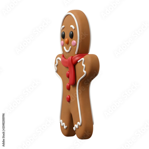 3D Rendered Gingerbread Man Cookie with Red Scarf
