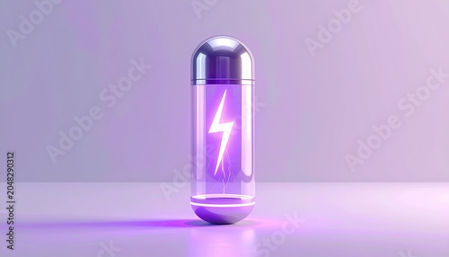 Futuristic Energy Battery with Glowing Lightning Bolt Symbol.