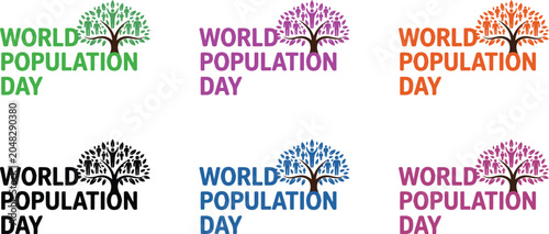 Bild auf Leinwand World Population Day Typography with Human Family Tree Design Set