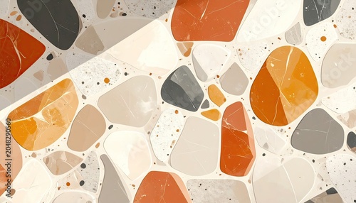 Abstract Terrazzo Pattern with Organic Stone Shapes and Speckled Background.