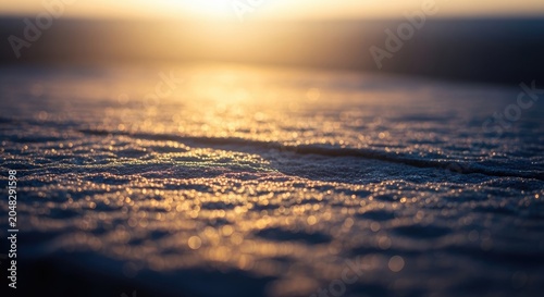 Golden Sunset Reflecting on Rippling Ocean Water Surface.