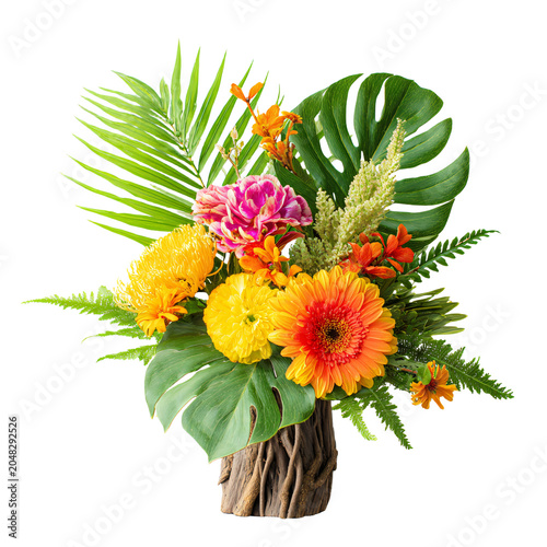 Green Tropical Floral Arrangement with Monstera Leaves and Palm: Exotic Botanical Design