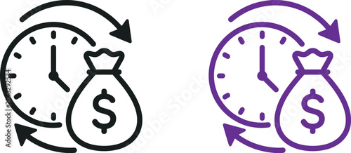 Time and money icon set business icon for finance investment and deadline concepts