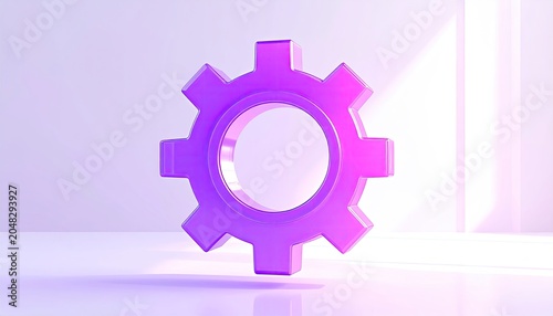 Abstract 3D Render of a Purple Gear Symbol with Soft Lighting.