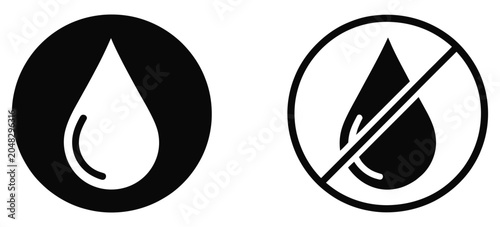 Foto Water drop circular icon set, fluid droplet shapes in round frame design, minimal vector illustration for water and purity concepts
